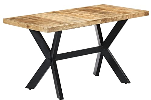 vidaXL Massives Raues Mangoholz Esstisch mit Stahlkreuzrahmen Küchentisch Esszimmertisch Holztisch Tisch Massivholztisch 140x70x75cm Stahlbeine
