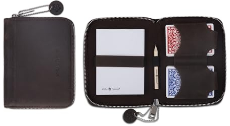 Melia Games B-Ware Spielkarten Set Deluxe - Hochwertiges Karten-Etui aus feinstem Leder - komplettes Set inklusive 2 Spielkartendecks, Notizblock und Bleistift (Dark Brown) - OPTISCHE MÄNGEL
