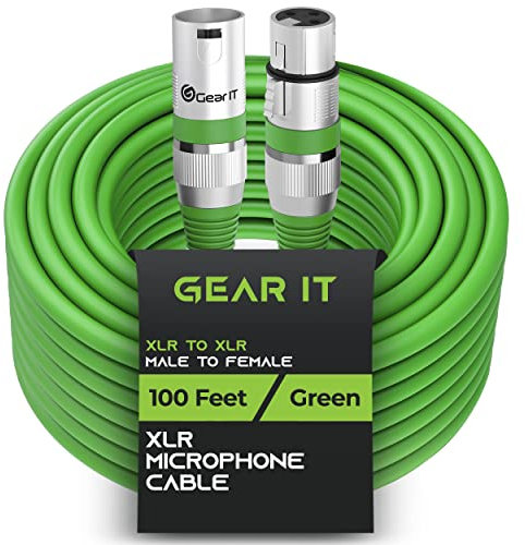 GEARit XLR to XLR Microphone Cable (100 Feet, 1 Pack) XLR Male to Female Mic Cable 3-Pin Balanced Shielded XLR Cable for Mic Mixer, Recording Studio, Podcast - Green, 100Ft, 1 Pack