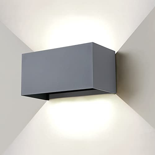 ENCOFT LED Wandleuchte Innen/Außen 24W Grau Außenleuchte Wandlampe,IP65 Wasserdichte Außenwandleuchte, 6000K Kaltweiß Außenlampe,Up Down Lichtstrahl Einstellbar für Balkon