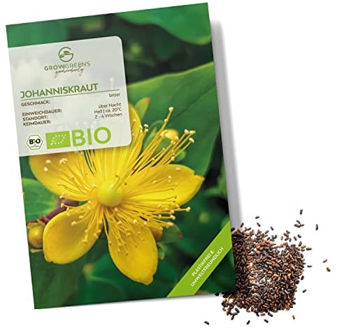 BIO Johanniskraut Samen - Heilkräuter Saatgut aus biologischem Anbau ideal für den heimischen Kräutergarten, Balkon & Garten (300 Korn)