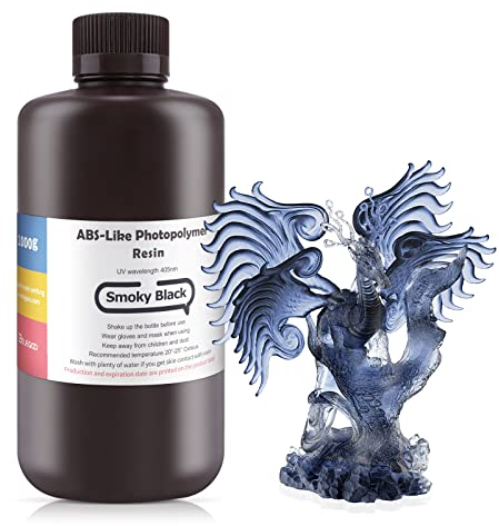 ELEGOO 405nm ABS-Like Resin, LCD UV Rapid Resin Hohe Präzision, Nicht Spröde, Nicht Giftig für LCD/DLP 3D Drucker Photopolymer Resin 1000g Smoky Schwarz