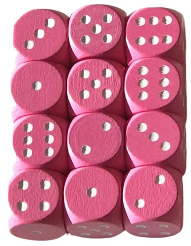 Spieltz Standard D6 Würfel aus Holz für Brettspiele, rosa, 16 mm, produziert in Deutschland/Made in Germany (Brettspiel Zubehör) (12 Würfel, Rosa mit weißen Augen)