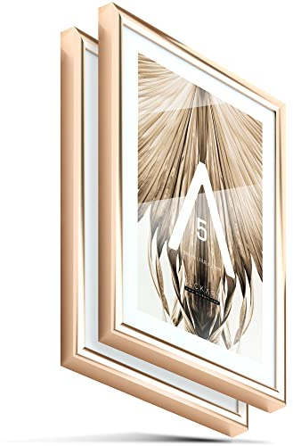 BLCKART Ensemble de cadres photo, 2 au format DIN A5, en aluminium, or rose ultra-brillant, 14,8 x 21 cm