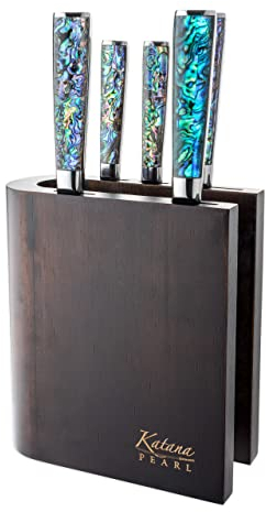 Katana Saya Pearl 6-Piece Knife Block Set - High Carbon VG-10 Damascus Steel for Extreme Toughness & Sharpness – Acrylic Handle with Abalone Pattern