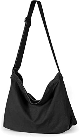 Canvas Umhängetasche Damen, Etercycle Canvas Crossbody Bag Herren Groß Schultertasche mit Verstellbarem Riemen, Studententasche Messenger Bag Kuriertasche Hobo Casual Tasche (Schwarz)