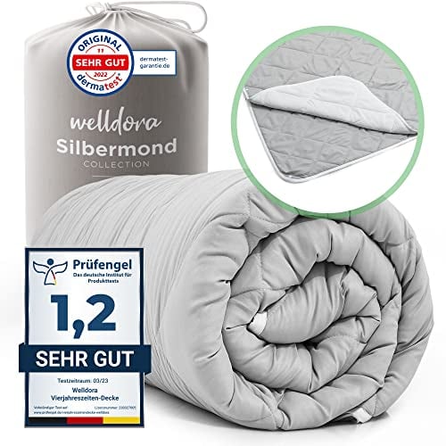 Welldora OPTICLIMA Allergiker Bettdecke 155x220 | Fachärztlich getestet & Oeko-Tex | Zweiteilige Sommerdecke & Winterdecke | 4 Jahreszeiten Bettdecken mit Druckknöpfen | Premium Duvet 155x220cm
