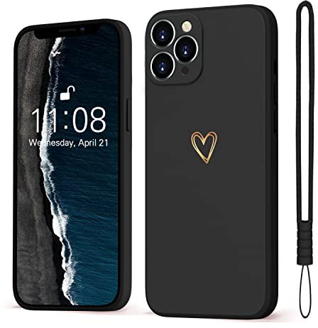 Mitetabo für Handyhülle iPhone 11 Pro Gold Liebesherz, iPhone 11 Pro Hülle Mädchen Case Weich Silikon Slim Stoßfest Kratzfeste Süßes Gold Love Schutzhülle für iPhone 11 Pro 6.1 Schwarz