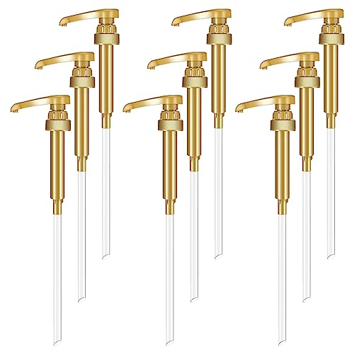 Huakaile Lot de 9 pompes à sirop pour bouteilles de sirop fines de 750 ml, 28-400 doseurs de sirop à café, pompes à bouteilles pour sirops aromatisés, café, bar (doré)