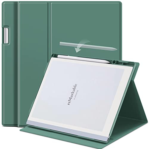 DONGZHU Étui pour tablette Remarkable 2 en papier - Étui à rabat réglable et pliable - Avec porte-stylo intégré - Pour tablette 10,3 version 2020 (vert foncé)