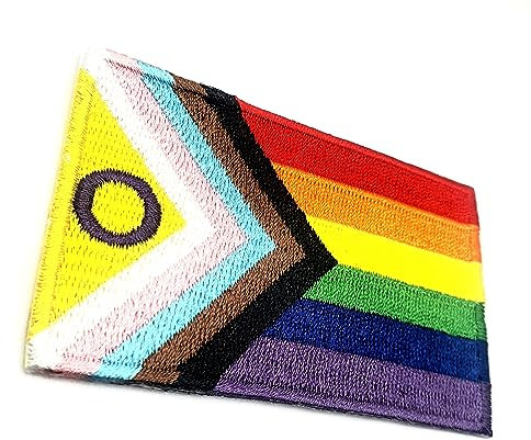 Intersex Progress Regenbogen Gay Pride LGBT Aufnäher zum Aufbügeln bestickter Stoff zum Aufnähen auf Transfer für Kleidung 8 cm x 5 cm Rechteck 1 Stück