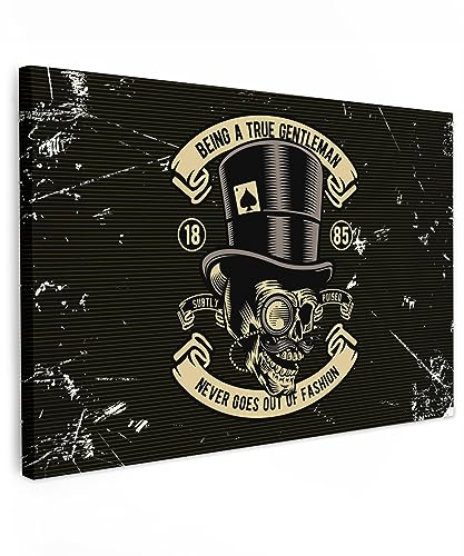 MuchoWow© Leinwand Bilder Groß 120x80 cm XXL Wanddeko Wohnzimmer Aesthetic Room Decor Deko Zimmer Wandbilder Modern Fotogeschenke Retro - Schwarz - Zitat - Totenkopf - Hut