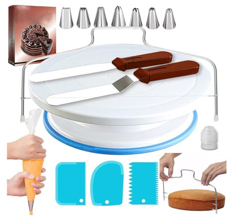 Narunii 35 Pièces Plateau Tournant de Gâteau,Spatules à Glaçage,Ensemble Grattoir à Gâteau,Douilles Pâtisserie,DIY Kits pour Décoration Cuisine Moule De Cuisson Outil