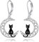 YFN Ohrringe Katze Sterling Silber Schwarz Katze mit keltischen Mond Tropfen Baumeln Ohrringe Geschenke