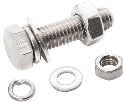 binifiMux 10-Pack M8 x 20mm Hexagon Screws Hex Bolts with M8 Hex Nuts M8 Flat Washers/Spring Lock Washers Set, 304/18-9, Plain Finish