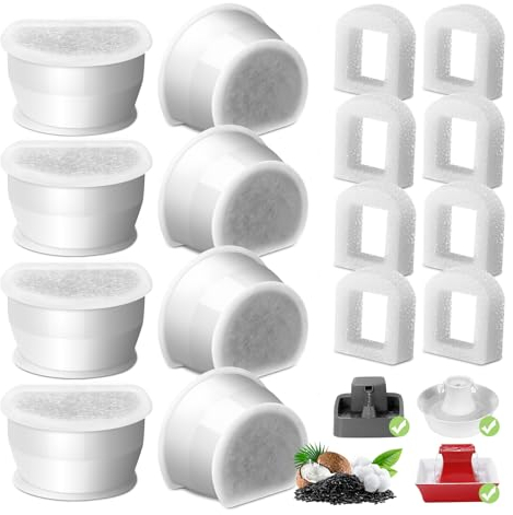 8-Packung Katzenbrunnen-Ersatzkohlefilter, 8 Stück Wasserbrunnenfilter & 8 Stück Ersatzschaum für keramische Pagode Avalon Butterfly Sedona automatische Wasserschüssel-Filter mit Vorfilterschaum