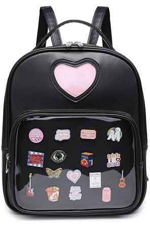 CHERRY SAUCE Ita Bag Rucksack in Herzform, JK, Uniform, Schultaschen für Anime-Anstecknadeln, Display mit Einsatz, Schwarz