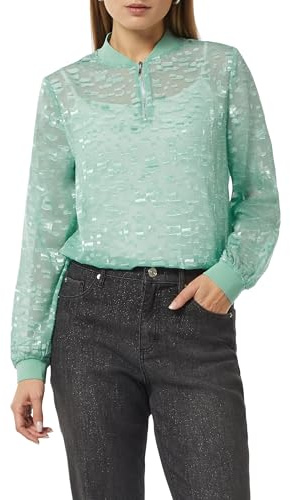 Comma Transparente Jacquard-Bluse mit Zip-Ausschnitt
