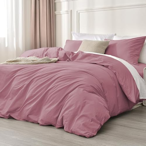 Luofanfei Baumwolle Bettwäsche 135x200 4teilig Rosa Altrosa Einfarbig Muster Renforce Baumwollbettwäsche Premium Uni Modern Weiche Bettbezüge und Kissenbeüge 80x80 cm mit Reißverschluss