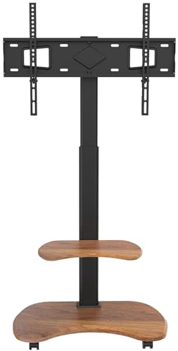 XTRARM Stellar Supporto TV da pavimento con Ripiano in Legno, con Ruote Regolabile in Altezza, Piedistallo per 32-70 Pollici, Portata 45 kg, Stand Tele da Terra Universale, VESA 600x400mm
