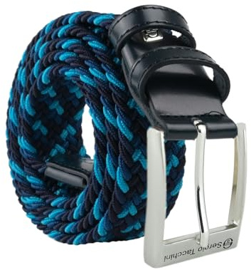 Sergio Tacchini Cintura Elastica Intrecciata, Uomo Donna, Con Inserti in Vera Pelle, Scatola Regalo