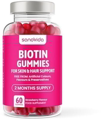 Biotin Gummies 5000mcg | 60 Vegan Vitamins | for Hair Growth & Skin Health | Natural Strawberry Flavour | No Artificial Flavours or Sweeteners - 2 Months Supply