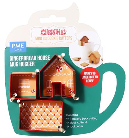 PME Navidad Set de 3 Cortadores de Galletas, Mini Casa de Jengibre, Abraza-tazas