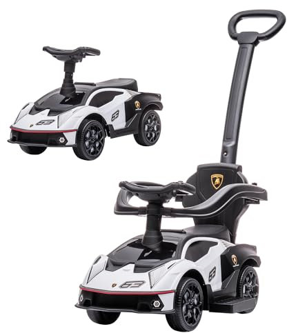 AIYAPLAY Porteur Enfants Lamborghini Essenza SCV12 sous Licence Porteur bébé Voiture à Pousser pour Enfants 1 à 3 Ans Multi-équipée avec poignée de poussée, Garde-Corps, klaxon et Volant, Blanc