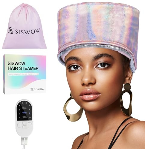 SISWOW Thermal Cap for Deep Conditioner with 10 Levels of Fast Heating, Steamer for Natural Black Hair, Home Use, Thermodut for Treatment, Ideal for the