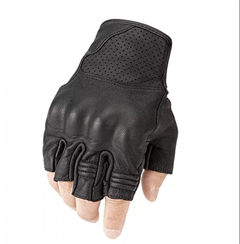 Motorradhandschuhe Atmungsaktives Schaffell Leder Motorrad Reiten Vollfinger Motocross Handschuhe, Black, S