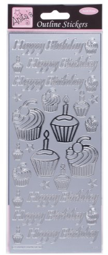 Anitas Outline Stickers, Birthday Cupcake, Silver, For Scrapbooking, Card Making, Kids Play, Homework, Art, Craft, Embelish, Decorative, Paper, Card, Glass, Metal, Plastic, Foam