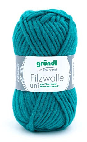 Gründl Filzwolle uni (Wolle zum Filzen, Stricken und Häkeln, Garn aus 100% Schurwolle, 50 g / 50 m, Nadelstärke: 8-9, 1 x 50 g), Petrol