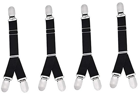 2 paires porte-jarretelles élastiques réglables en métal avec boucle en bec de canard antidérapant à clip pour bas de chaussettes avec porte-jarretelles et pinces de verrouillage (style Y noir)
