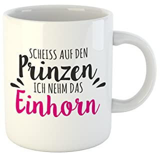 clothinx Tasse Sprüche Scheiss auf den Prinzen ich nehm das Einhorn - Einhorn Geschenk Tasse - beidseitig bedruckt - lustige Bürotasse