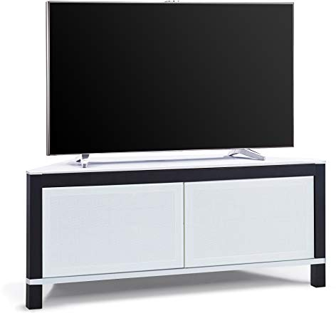 MDA Designs Volans - Mobile angolare per TV a schermo piatto a 2 ante con pannello intercambiabile in vetro Tru-Corner con pannello bianco/nero