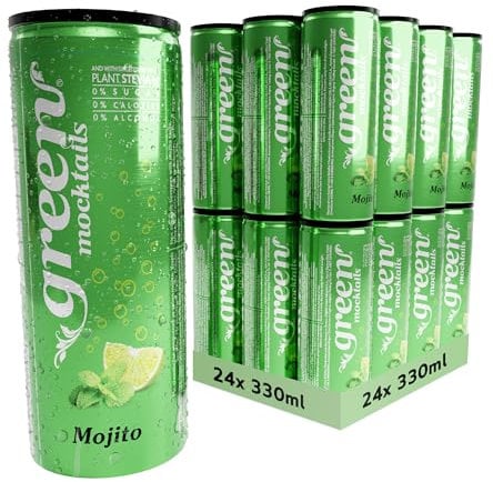 Green Mojito Mocktail - Alcohol Free Soft Drink - Low Calorie Sparkling Drink - No Sugar, Sweetened with Stevia, No Aspartame - Sparkling Mojito Flavour - Bulk Pack 24 Cans x 330ml