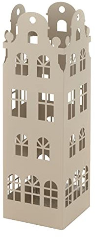 Baroni Home Portaombrelli Design Moderno in Metallo con Tetto Stondato, 2 Gancini, 4 Piedini Antigraffio e Vaschetta Scolapioggia Rimovibile 15,5X15X49 cm Tortora