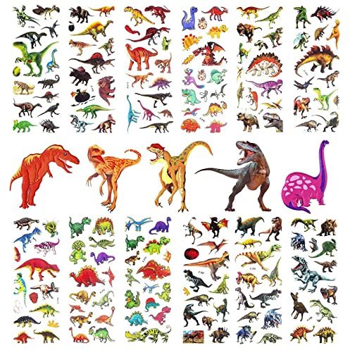12 Blätter 3D Sticker für Kinder, Cartoon Dinosaur Stickers, Cartoon DIY Aufkleber, 3D Puffy Sticker Set, Children's Stickers für Junge Mädchen Kindergeburtstag Themenparty Party Mitgebsel (Dino)