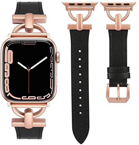 Wearlizer Leather Strap Compatible with Apple Watch Straps 38/40/41/42/44/45/46/49mm(Ultra 1/2), Genuine Leather Replacement Strap for Women Men for iWatch Bands Series 10 9 8 7 SE 7 6 5 4 3 2 1