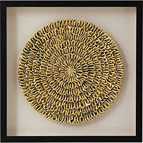 Kare Design Objektbild Chain Circle, Gold, Leinwand, Wanddekoration, Kunstwerk, Bild mit Rahmen, Leinenleinwand, Glasbild, Glasfront, Abstrakt, Modern, Wohnzimmer, Schlafzimmer, Flur, 60x60x5cm