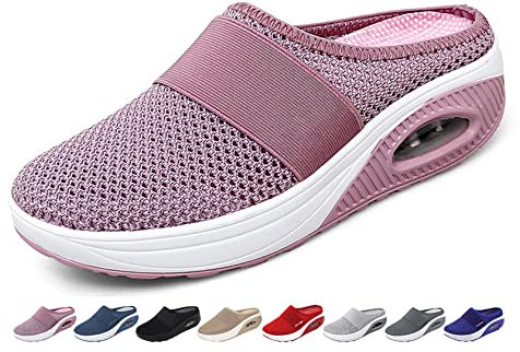 GYCS Chaussures Pieds Sensibles Femmes Diabetique Chaussures Pieds Larges Oedeme Chausson De Rééducation Stretch Mesh Eté Pantoufles Plats Sandales,Rose,38 EU