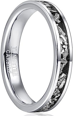 TUNGSTORY Wolframkarbid Ring Damen – Silber & Schwarz, Meteorit-Imitat, 4mm breit- Kosmische Inspiration futuristisches Design Ehering Schmuckgeschenk für Sie 57(18.1)
