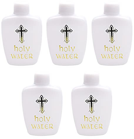 BYNYXI 5PCS Weihwasserflasche Plastik, 60ml Leerer Holy Water Kleine Ostern Deko Nachfüllbare Weihwasser Deko Flaschen mit Schraubdeckel Katholizismus Geschenk für Goldkreuz Katholische Kirchenbedarf