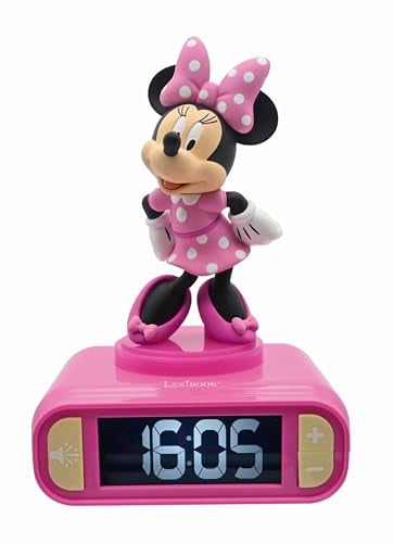 Lexibook, Disney Minnie, Réveil veilleuse Minnie, Sons et mélodies, Ecran LCD rétro-éclairé, Lumineux, Snooze, Rose, RL800MN