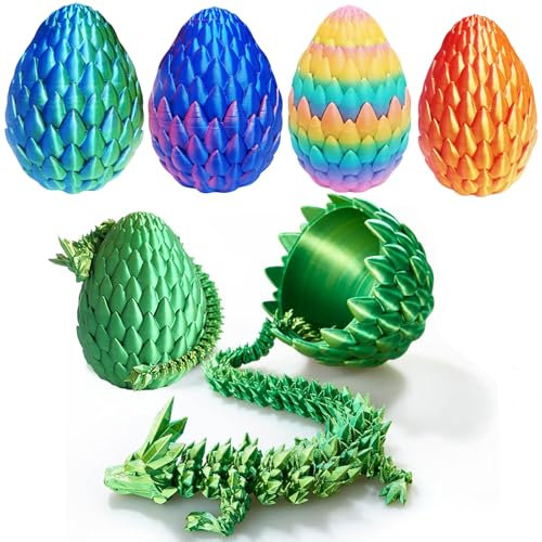 Qxbuhe Huevo de dragón impreso en 3D de 12 pulgadas, juguete de dragón de cristal misterioso, dragón articulado, decoración de escritorio para el hogar, huevos de dinosaurio sorpresa de Pascua,