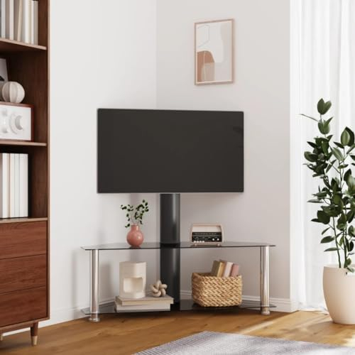 ZEYUAN TV-Eckregal mit 2 Ablagen für 32-70 Zoll Schwarz und Silbern, Fernsehtisch, Tv Lowboard, Fernsehschrank, Tv Bank, Tv Table, Tv Kommode - 358170