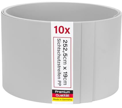 Zaunrebell Sichtschutzstreifen PP Lederoptik Fenstergrau, ähnl. RAL 7040-10 Stück 252x19 cm für Doppelstabmattenzaun, Gittermattenzaun