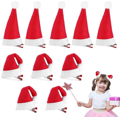 Weihnachten Haarspangen Mädchen - 10 Stück Weihnachtsmütze Haarklammern Rot Santa Hut Haarspange Weihnachten Haarschmuck Weihnachten Haar Accessoires Geschenke für Kinder Mädchen Damen Weihnachts Deko