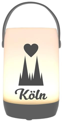 WB wohn trends LED-Laterne Touch-Funktion & Akku, Köln Dom-Spitzen, grau 19x11,5cm, mit Bügel 25cm, LED-Licht LED-Leuchte LED-Lampe