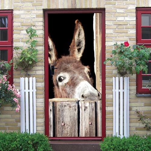 Türtapete Selbstklebend 90x200 Esel Türaufkleber 3D Türposter Süße Tiere Fototapete Türfolie Türklebefolie Wasserdichte für Türwand Dekoration Tapete a5687